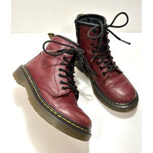 Dr Doc Martens 1460 J Lace Up Side Zip AW004 Red Leather Boots